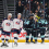 The Seattle Kraken celebrate after a goal scored by left wing Tye Kartye (12) during the second period against the Columbus Blue Jackets at Climate Pledge Arena.