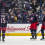 Columbus Blue Jackets right wing Kirill Marchenko (86) celebrates with teammates after scoring an empty net goal against the Calgary Flames in the third period at Nationwide Arena.