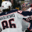 Columbus Blue Jackets right wing Kirill Marchenko (86) and goaltender Elvis Merzlikins (90) celebrate after Marchenko scored the game-winning goal in a shootout against the Pittsburgh Penguins at PPG Paints Arena.