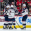 Columbus Blue Jackets center Sean Kuraly (7) celebrates his goal with teammates during the second period against the Detroit Red Wings at Little Caesars Arena.