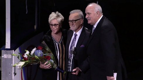 Jeff Rimer honored for his 2,000th game prior to the Blue Jackets facing the Florida Panthers in Nationwide Arena.