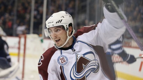 Matt Duchene celebrates after a goal is scored against the Winnipeg Jets