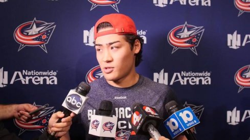 Prospect Kole Sherwood talks to the Columbus media