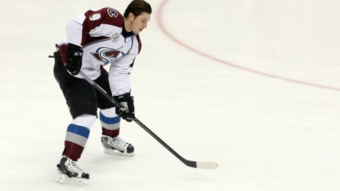 Matt Duchene skates around during pregame warmups helmetless