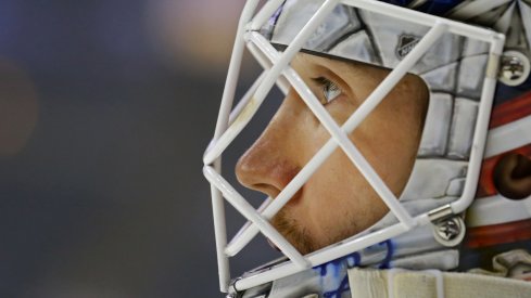 Sergei Bobrovsky looks pensively at the ice