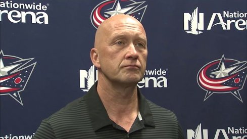 Jarmo Kekalainen talks to the media after the Blue Jackets signed Josh Anderson to three-year contract