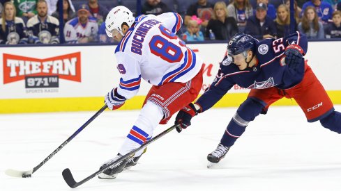 Gabriel Carlsson stretches to make a play vs. the Rangers