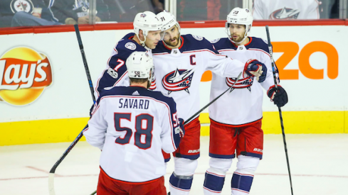 Blue Jackets celebrate a goal from captain Nick Foligno