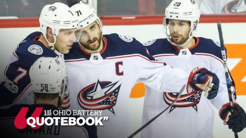 Nick Foligno celebrating with teammates