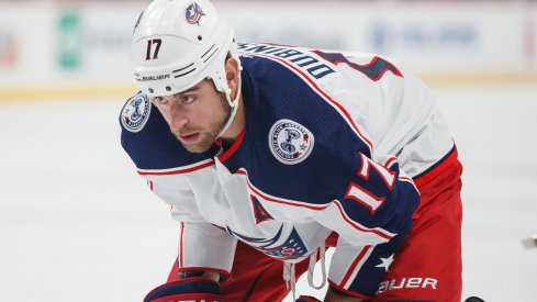 Brandon Dubinsky focuses up at the face off circle