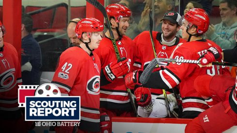 The Carolina Hurricanes celebrate a goal against the Florida Panthers on Tuesday, November 7.