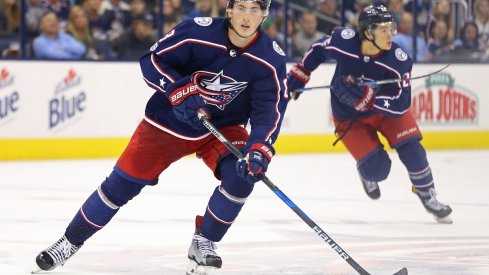 Blue Jackets defenseman Zach Werenski and forward Sonny Milano