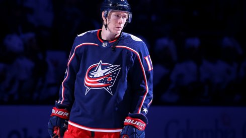 Blue Jackets forward Matt Calvert skates before the game 