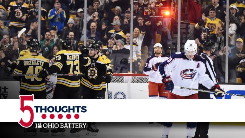 Boone Jenner skates away after the Boston Bruins score once again