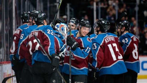 The Colorado Avalanche celebrate a win