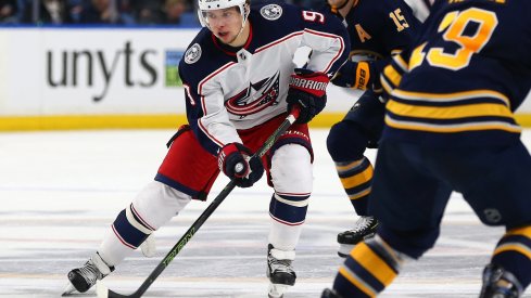 Artemi Panarin dances through the Sabres defense looking for a place to put the puck