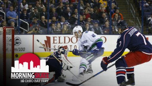 Jayson Megna tries to beat the Blue Jackets on the short side of the goal