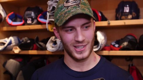 Alex Wennberg speaks to the media during the January 19 availability. 