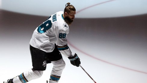 Brent Burns warms up before a game for the San Jose Sharks.