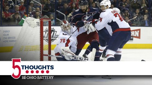 Nick Foligno narrowly missing a scoring chance against the Capitals.