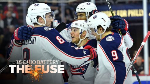 The Blue Jackets celebrate a goal against the Philadelphia Flyers