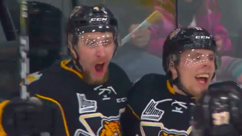 Vitali Abramov celebrates a goal in the QMJHL playoffs