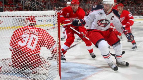 Rick Nash tries to score on the Red Wings during the Blue Jackets first ever playoff game