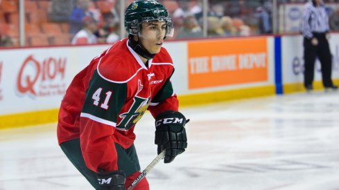 Maxime Fortier awaits the puck during a game for the Halifax Mooseheads