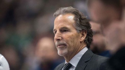 Columbus Blue Jackets head coach John Tortorella looks on during a game against the Dallas Stars at American Airlines Center.