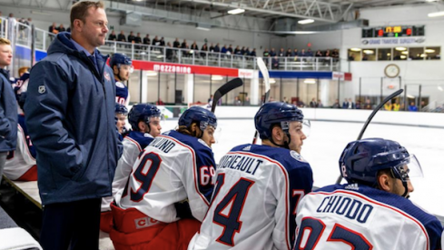 Cleveland Monsters head coach John Madden guides the Blue Jackets prospects in Traverse City, Michigan.