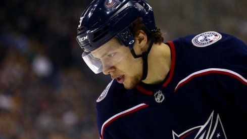 Columbus Blue Jackets forward Artemi Panarin takes warm-up at Nationwide Arena.