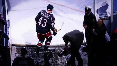 Scott Hartnell enters the ice for a game with the Columbus Blue Jackets. 