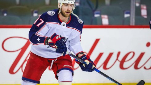 Columbus Blue Jackets center Brandon Dubinsky skates during warm-ups.