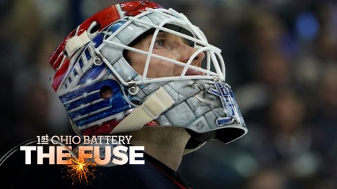 Columbus Blue Jackets goaltender Sergei Bobrovsky looks on during opening night at Nationwide Arena.