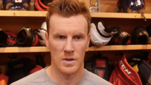 Columbus Blue Jackets center Riley Nash speaks to reporters after practice at Nationwide Arena.