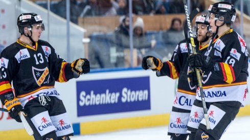 Alexandre Texier of KalPa Kuopio celebrates scoring a goal in the 2018 Spengler Cup