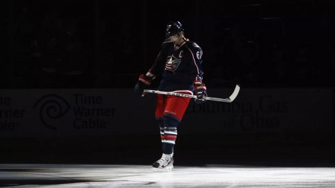 Rick Nash takes the ice before the game against the Detroit Red Wings at Nationwide Arena on February 28, 2012 at Nationwide Arena