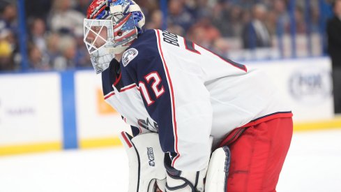 Columbus Blue Jackets goaltender Sergei Bobrovsky looks on during a game against the Tampa Bay Lightning.