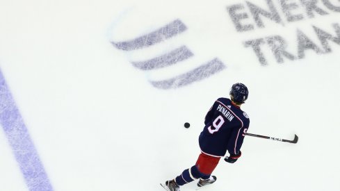 Columbus Blue Jackets forward Artemi Panarin skates during warm-ups at Nationwide Arena.