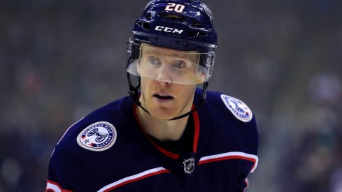 Columbus Blue Jackets center Riley Nash (20) against the San Jose Sharks at Nationwide Arena.