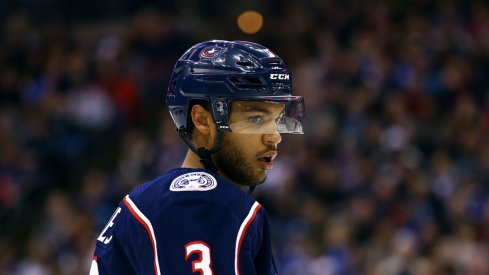 Columbus Blue Jackets defenseman Seth Jones looks on during a game at Nationwide Arena.