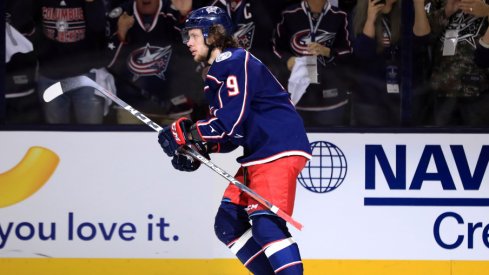 Columbus Blue Jackets forward Artemi Panarin glides on the ice at Nationwide Arena during the second round of the 2019 Stanley Cup Playoffs