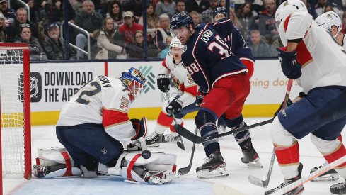 Dec 31, 2019; Columbus, Ohio, USA; Florida Panthers goalie Sergei Bobrovsky (72) makes a save during the second period against the Columbus Blue Jackets at Nationwide Arena. Mandatory Credit: Russell LaBounty-USA TODAY Sports