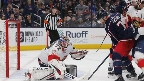  Nick Foligno tries to score on Florida Panthers goalie Sergei Bobrovsky