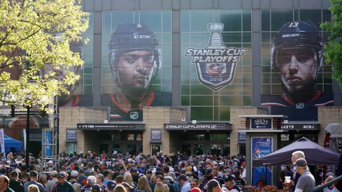 Fans enter Nationwide Arena before the Columbus Blue Jackets played in the 2019 Stanley Cup Playoffs.