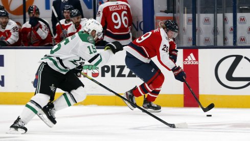  Patrik Laine skates with the puck in his CBJ debut