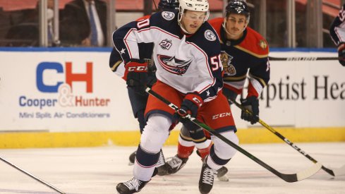 Columbus Blue Jackets left wing Eric Robinson (50) skates with the puck against the Florida Panthers during the first period at BB&T Center.