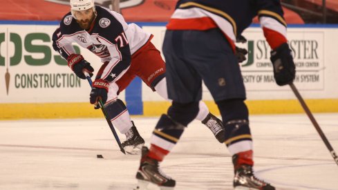 Columbus Blue Jackets left wing Nick Foligno (71) controls the puck against the Florida Panthers during the first period at BB&T Center.