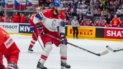 BRATISLAVA, SLOVAKIA - MAY 13: #93 Jakub Voracek (CZE) in action during the 2019 IIHF Ice Hockey World Championship Slovakia group game between Russia and Czech Republic at Ondrej Nepela Arena on May 13, 2019 in Bratislava, Slovakia.