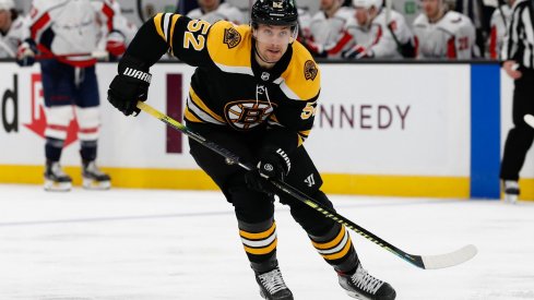 Apr 18, 2021; Boston, Massachusetts, USA; Boston Bruins center Sean Kuraly (52) during the third period against the Washington Capitals at TD Garden.